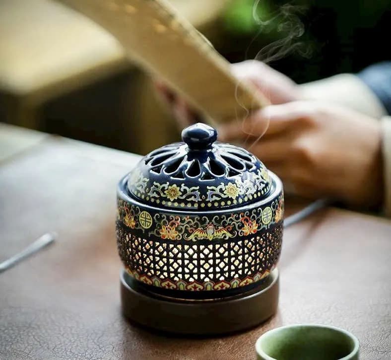 Lư điện xông trầm hương hoa văn trang trí Lư xông trầm size to có hẹn giờ, chỉnh nhiệt độ _Mộc Trầm Agarwood 