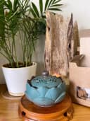 Lư xông đỉnh đốt nhang nụ nhang khoan Trầm hương Hoa sen xanh cao cấp (rộng 10.5 cm) thumb 4